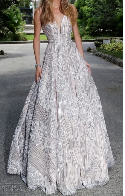 Ashley & Justin Wedding Dress 12 Ivory A-Line Tulle White Sequins Crystals  - Image 4