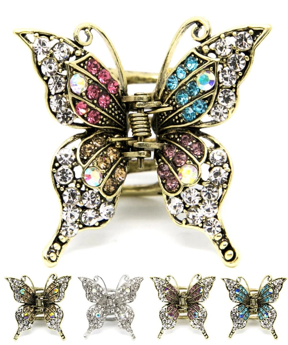 Metal hair claw jaw rhinestones crystal elegant butterfly clip hair accessories