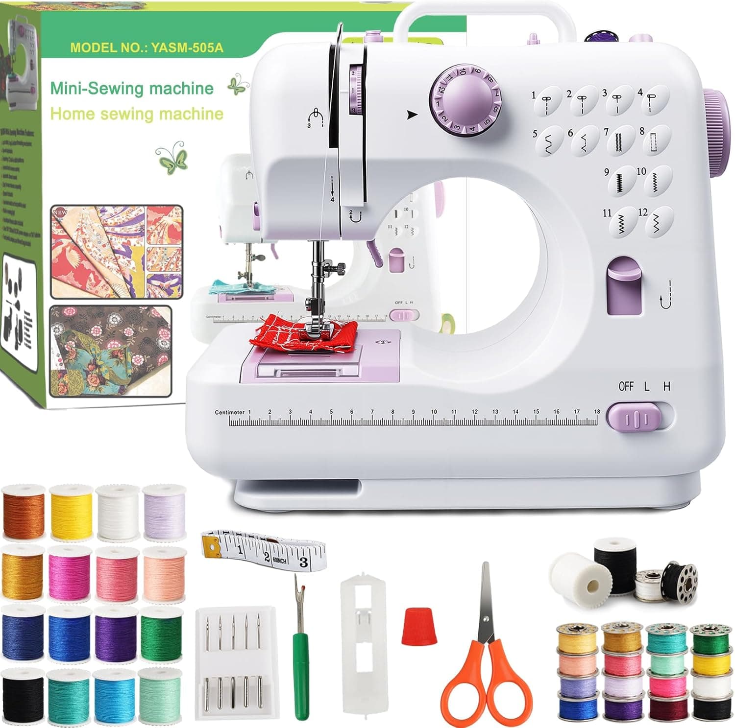 Beginner Sewing Machine with 12 Versatile Stitches, 2-Speed Foot Control, 32-Color Thread Set