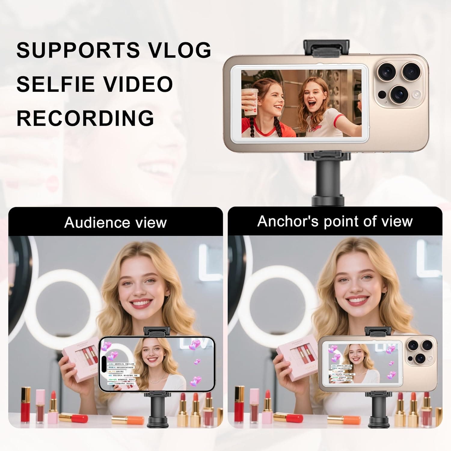 Selfie Monitor Screen for iPhone/Android,Magnetic Phone Vlog Selfie Screen with 1800mAh White - Image 5