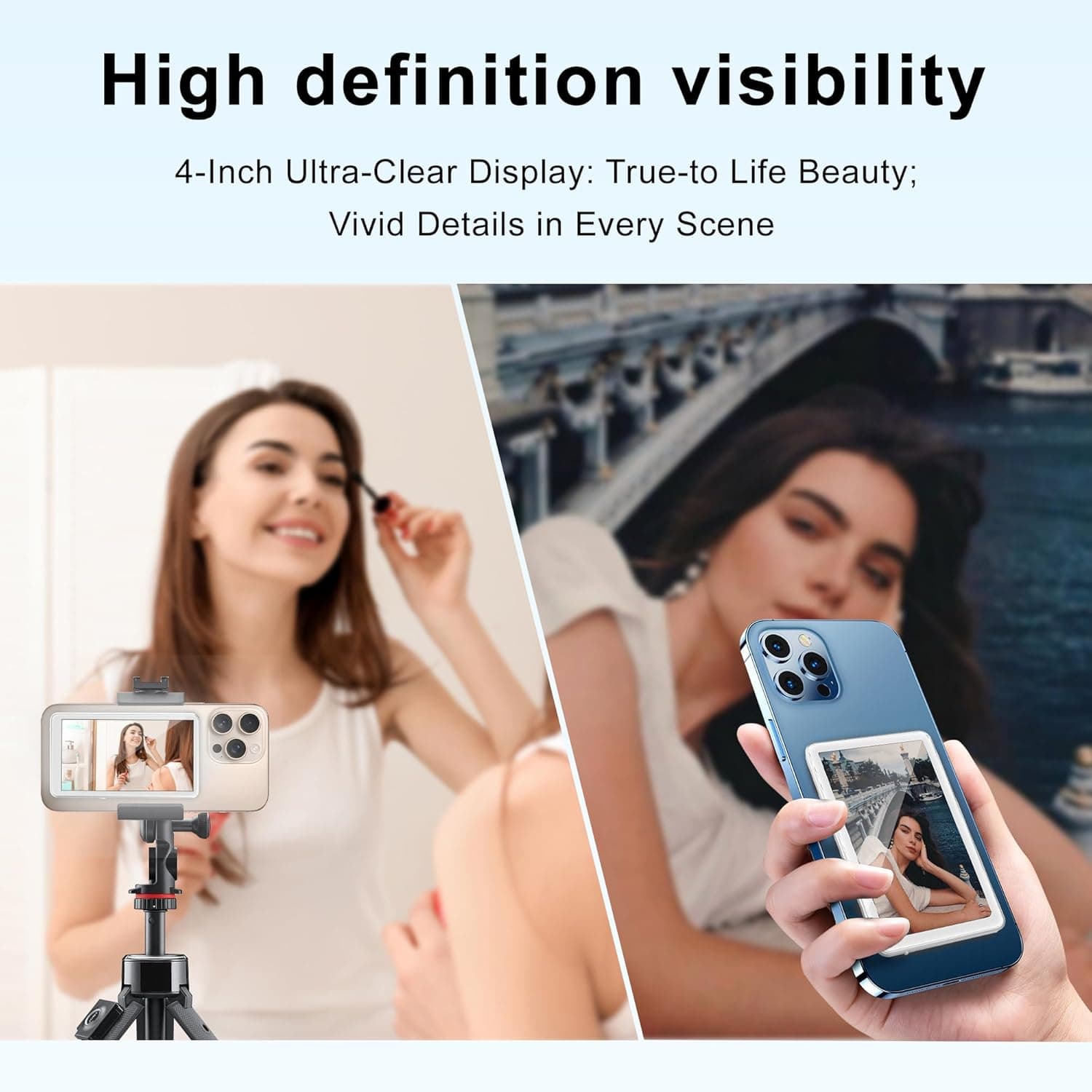 Selfie Monitor Screen for iPhone/Android,Magnetic Phone Vlog Selfie Screen with 1800mAh White - Image 6