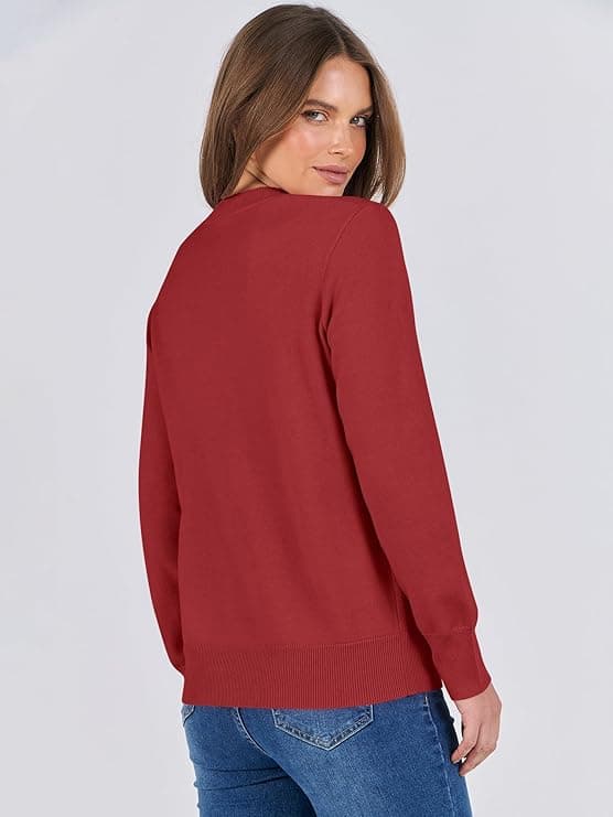 ANRABESS Sweaters for Women Long Sleeve Lightweight Crewneck Soft Basic Knit Loose Fit Pullover Red - Image 6