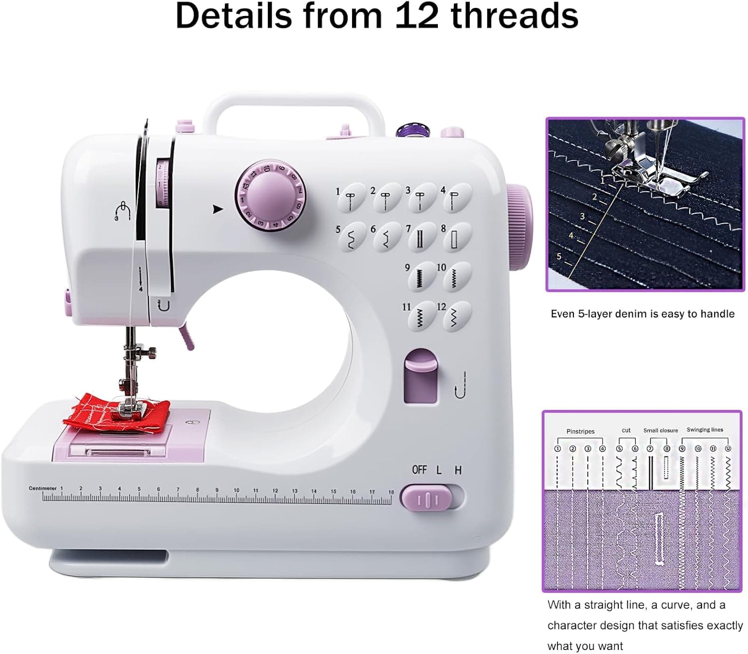 Beginner Sewing Machine with 12 Versatile Stitches, 2-Speed Foot Control, 32-Color Thread Set - Image 7