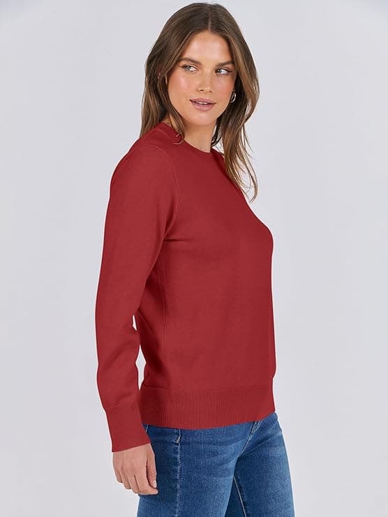 ANRABESS Sweaters for Women Long Sleeve Lightweight Crewneck Soft Basic Knit Loose Fit Pullover Red - Image 5