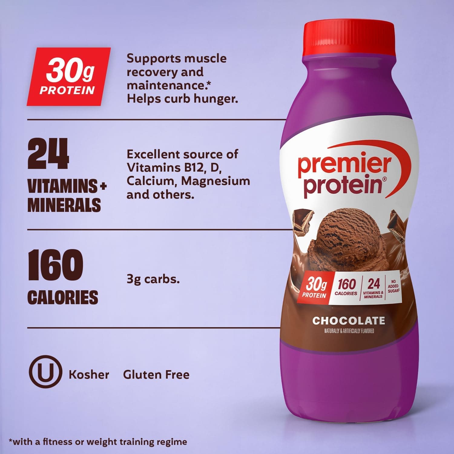 Premier Protein Shake, Chocolate, 30g Protein, No Added Sugar, 24 Vitamins & Minerals to Support Immune Health, 11.5 fl oz, 12 Pack - Image 3