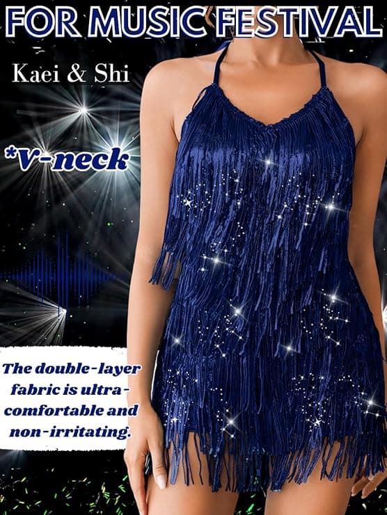 Kaei&Shi Sequin Fringe Romper,Sparkly Glitter Metallic Jumpsuits For Women,Backless Shorts Dress Disco Birthday Dance Outfit - Image 5
