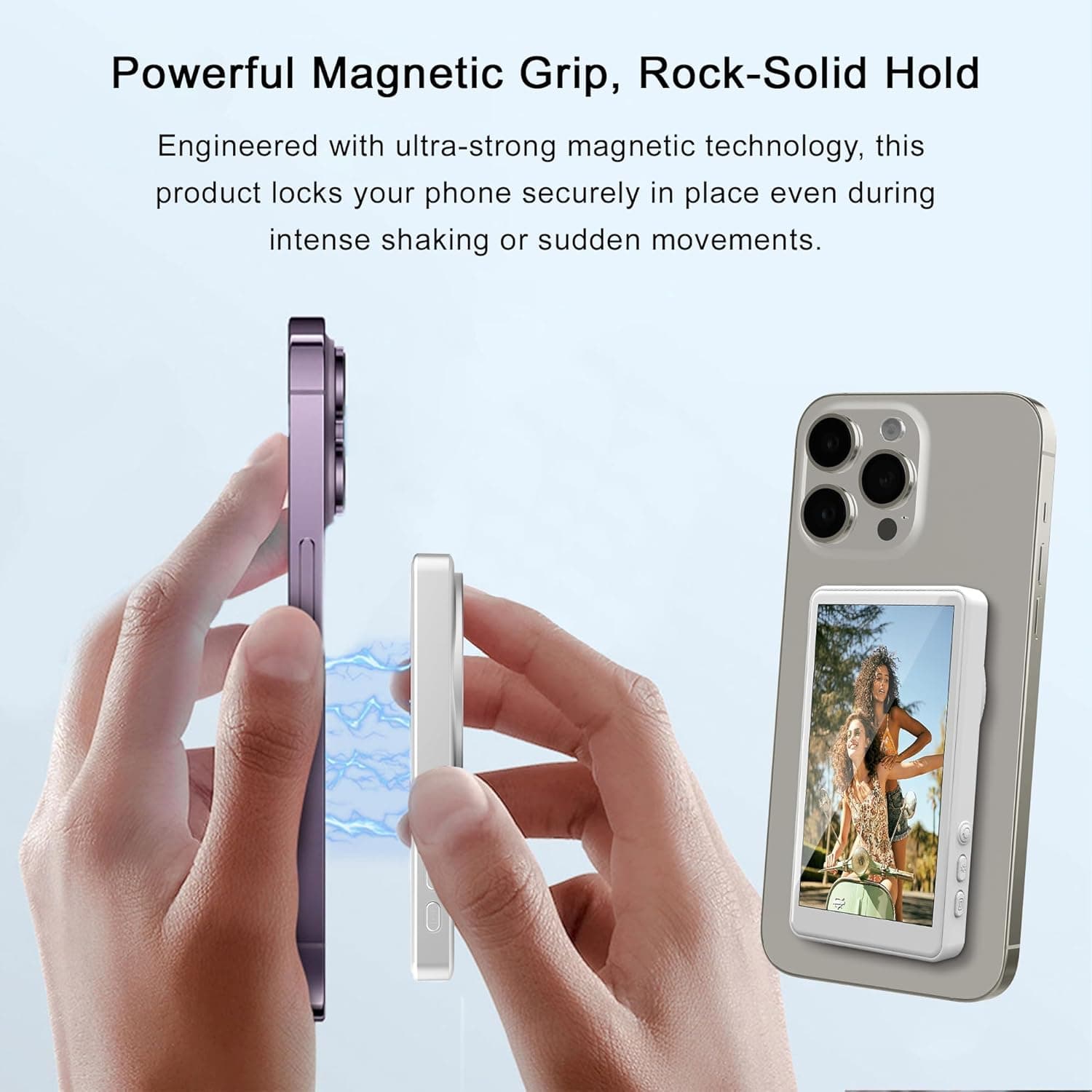 Selfie Monitor Screen for iPhone/Android,Magnetic Phone Vlog Selfie Screen with 1800mAh White - Image 2