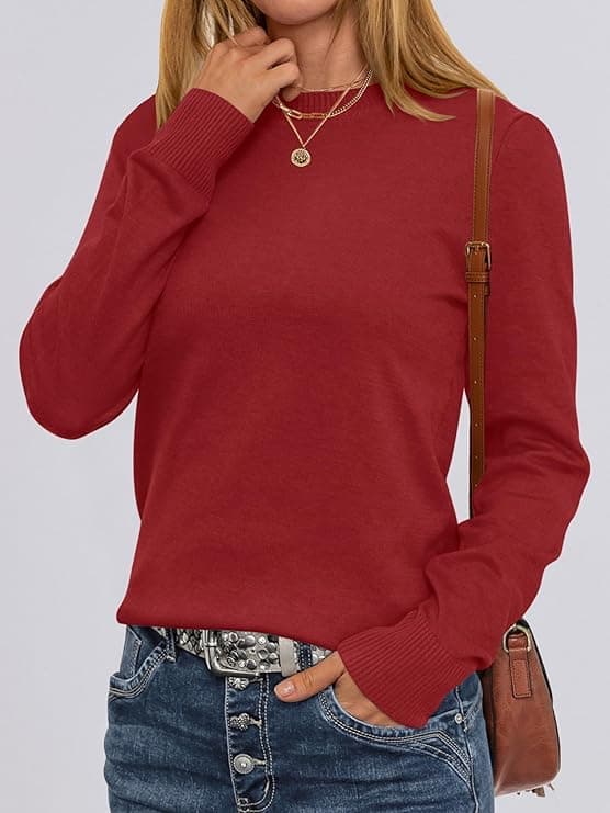 ANRABESS Sweaters for Women Long Sleeve Lightweight Crewneck Soft Basic Knit Loose Fit Pullover Red - Image 2