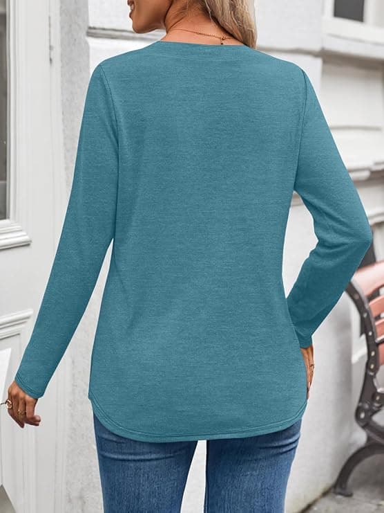 WYNNQUE Womens Long Sleeve Shirts Business Casual Outfits Dressy Tops Blouses Henley V Neck Fall Clothes - Image 4