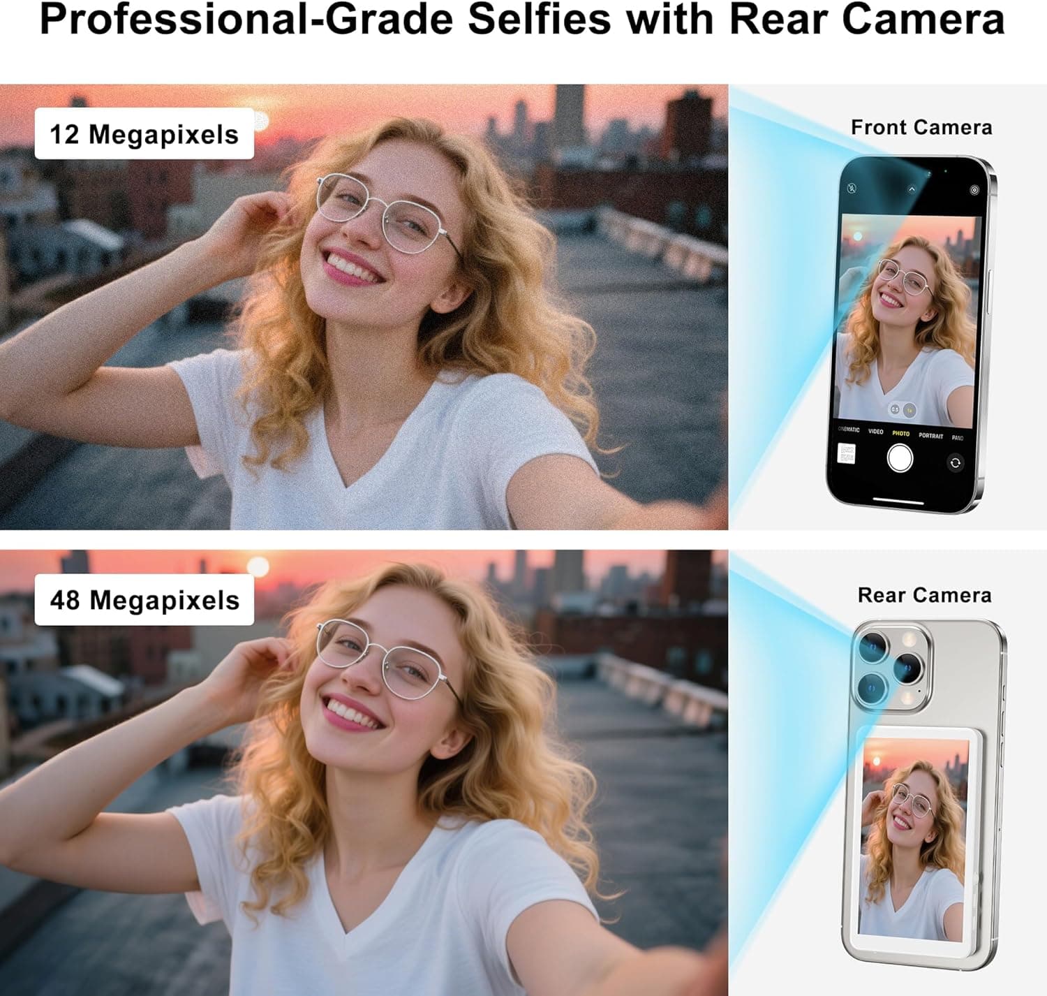 Selfie Monitor Screen for iPhone/Android,Magnetic Phone Vlog Selfie Screen with 1800mAh White - Image 4