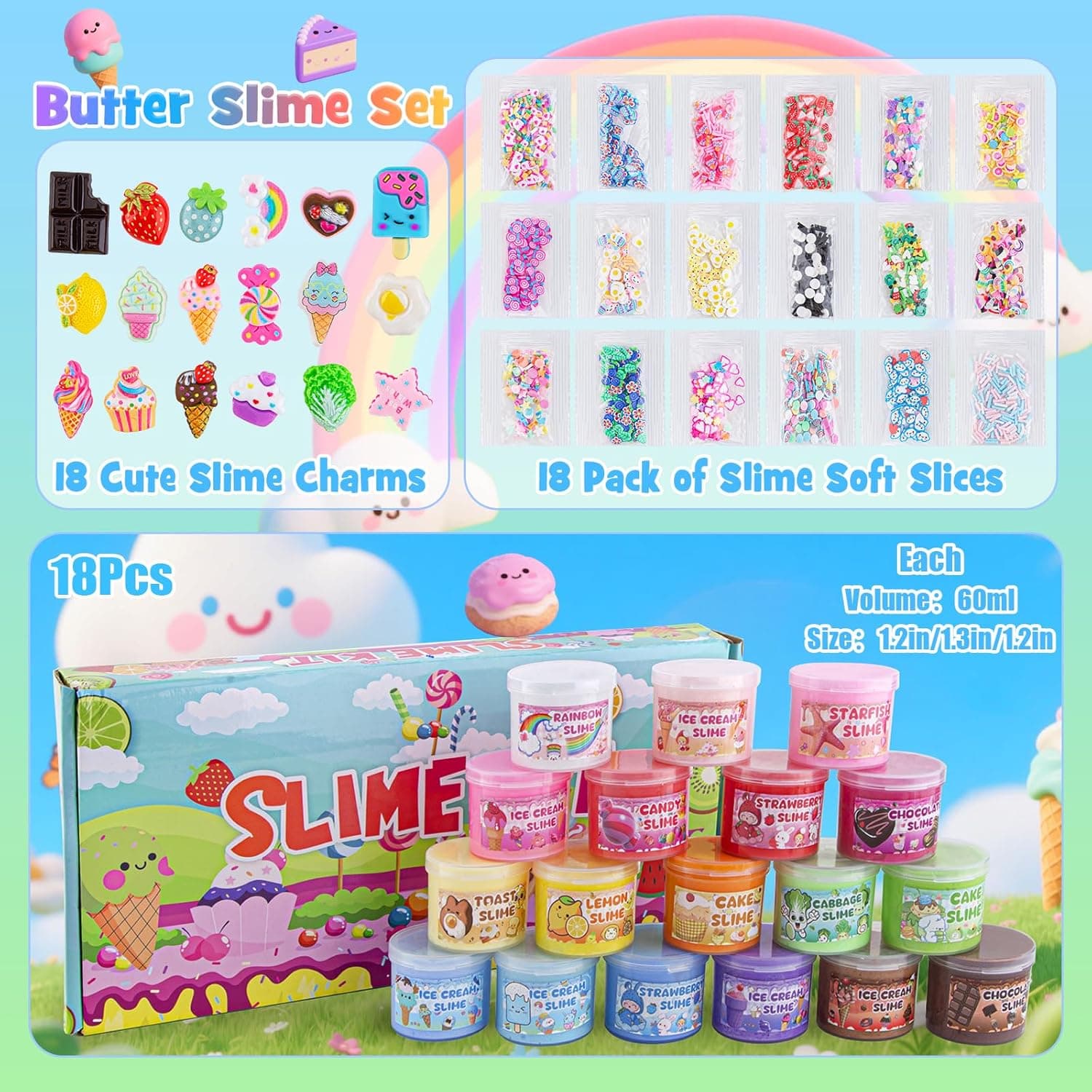 18 Pack Slimes, Slime Kids, Butter Cloud Slime kit for Girls Ages 8-12, Toys for Girls and Boys, Slime Party - Image 8