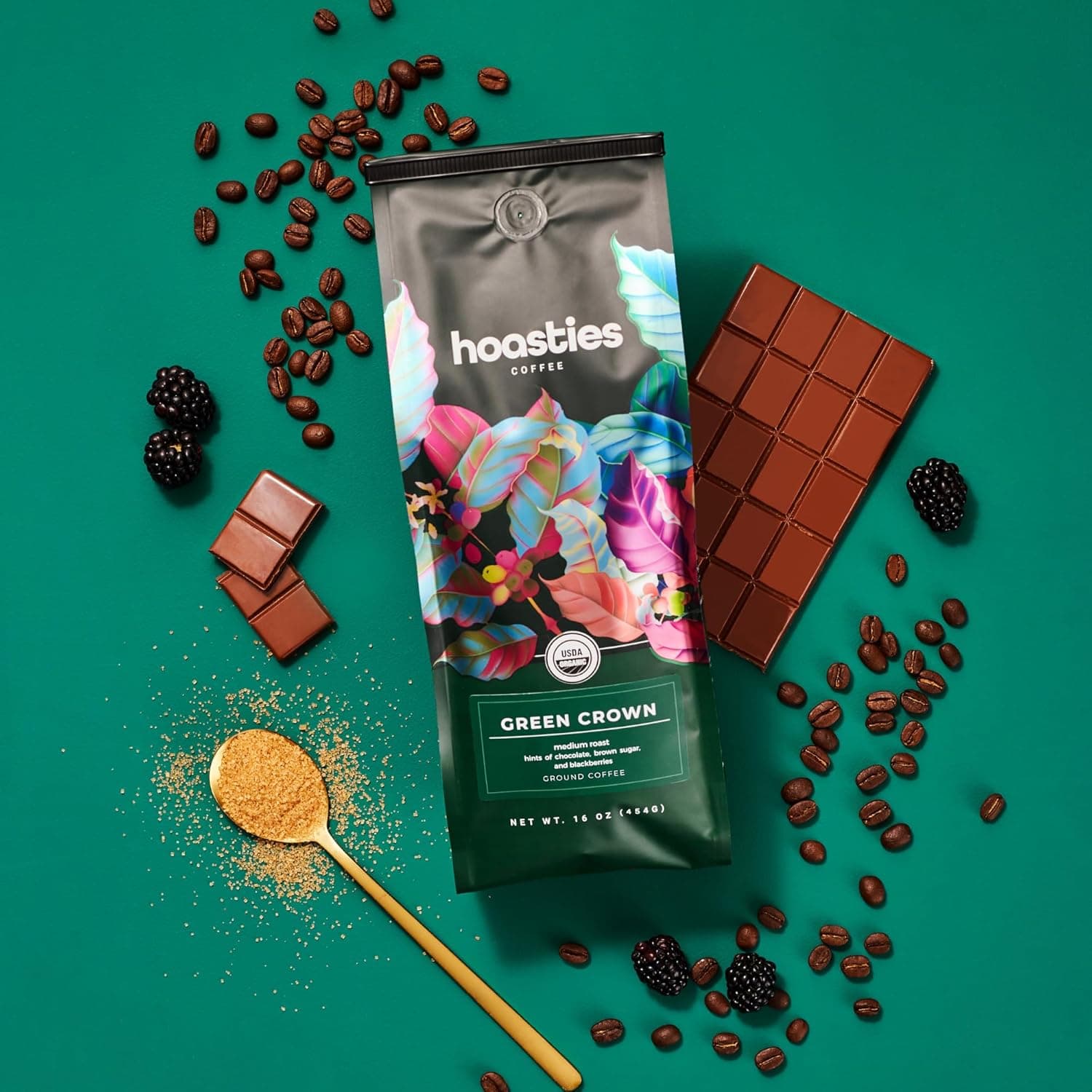 Hoasties Coffee Green Crown - Medium Roast Ground Organic Coffee, Made with 100% Colombian Arabica Coffee Beans, 16 ounces - Image 2