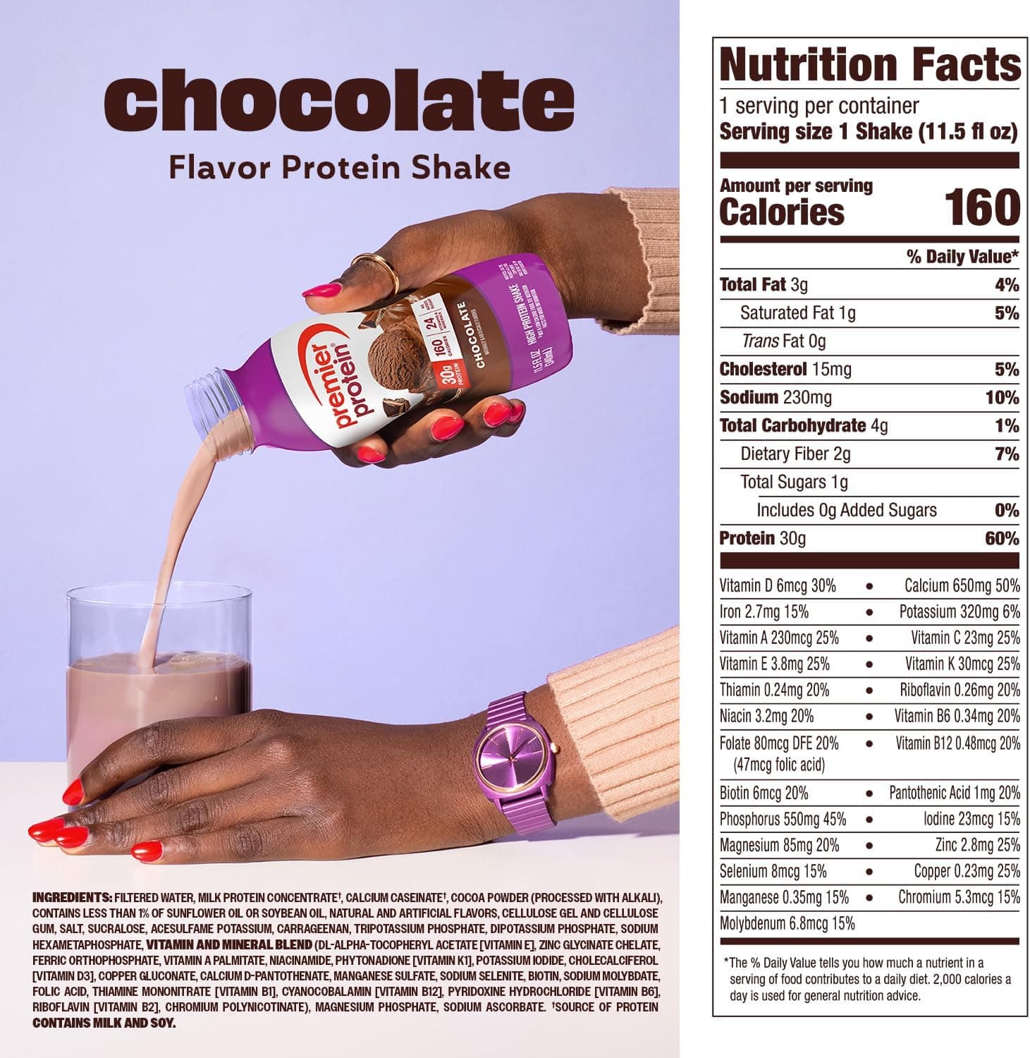 Premier Protein Shake, Chocolate, 30g Protein, No Added Sugar, 24 Vitamins & Minerals to Support Immune Health, 11.5 fl oz, 12 Pack - Image 6
