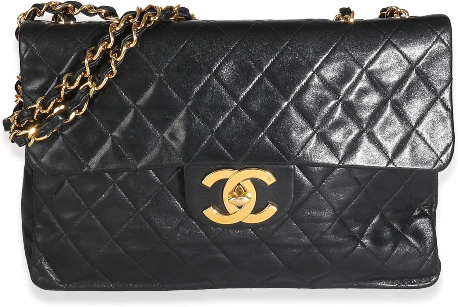 CHANEL Pre-Loved Vintage 24K Black Quilted Lambskin Maxi XL Flap Bag, Black