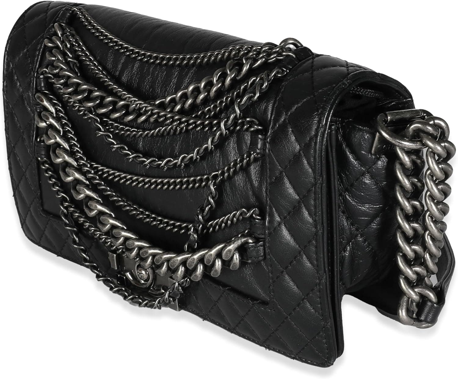 CHANEL Pre-Loved Black Lambskin Medium Enchained Boy Bag, Black - Image 3