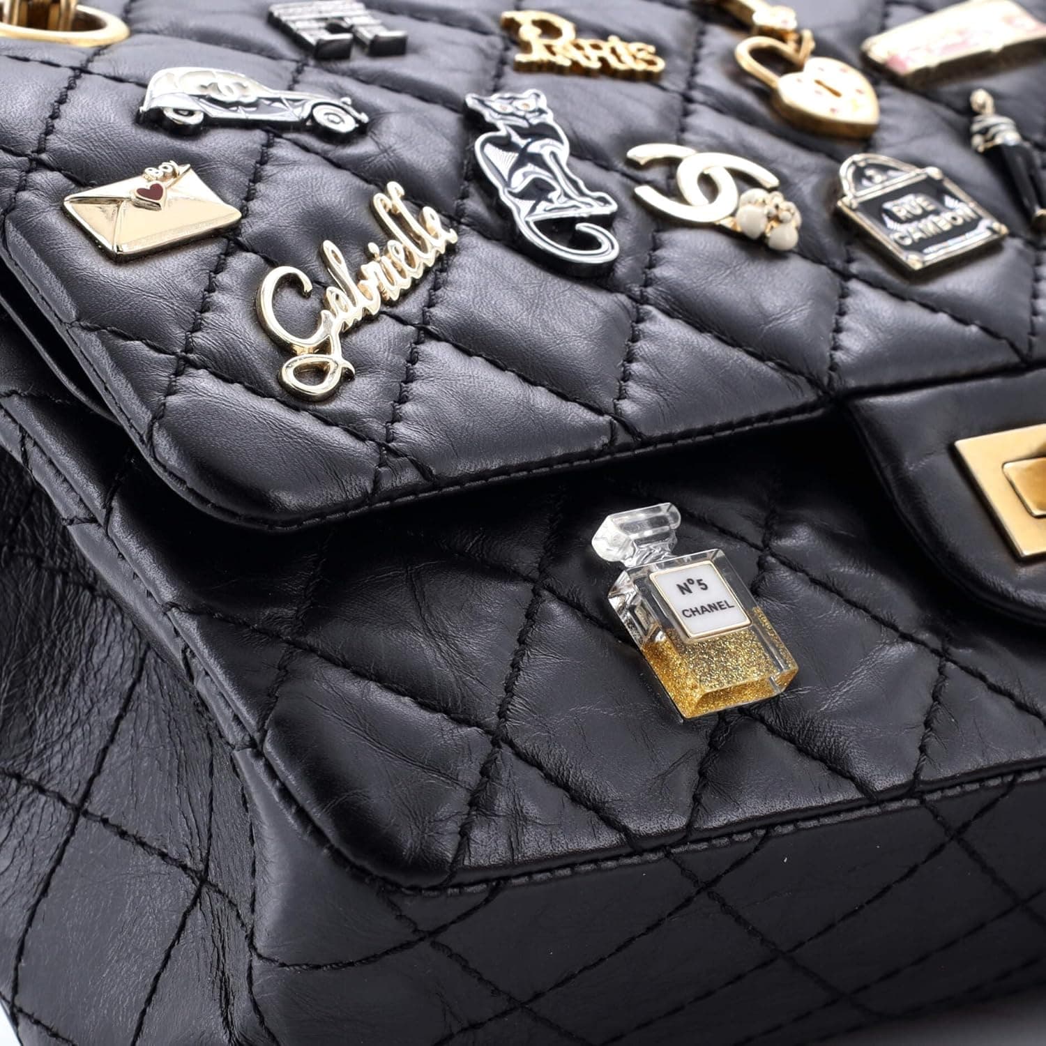 CHANEL Pre-Loved Lucky Charms Reissue 2.55 Flap Bag Quilted Aged Calfskin 225, Black - Image 7