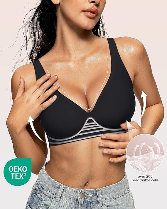 OEAK Womens Deep V Bras Wireless Comfortable Bra Supportive No Underwire Bras Tshirt Push Up Bralettes Plunge Seamless Bra - Image 2
