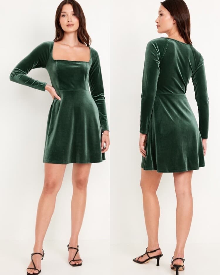Old Navy Women's Fit & Flare Velvet Mini Dress Dark Green Size XS S M L XL XXL